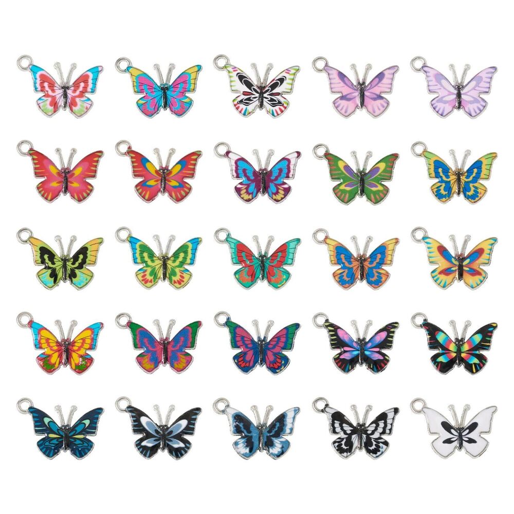 6998 50Pcs Enamel Butterfly Charms for Jewelry Making, Colorful Butterflies